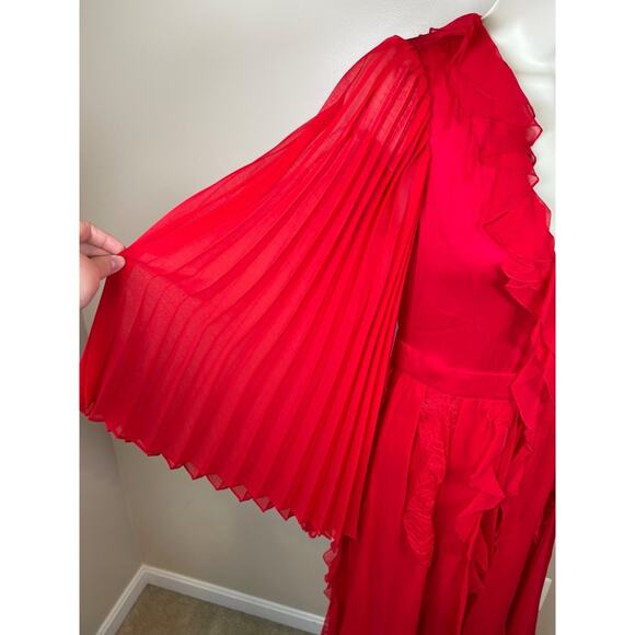 Alice+ Olivia Day Sunburst Red Pleated Sleeve Ruffle Tiered Maxi Dress Size 0 - Picture 8 of 16